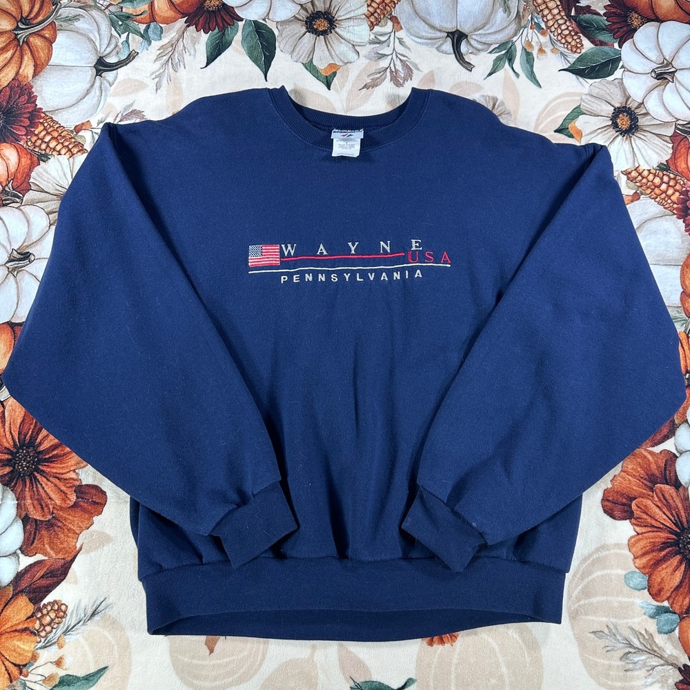 Vintage 90s Jerzees NuBlend Mens Wayne Pennsylvania Crewneck Navy Size Large